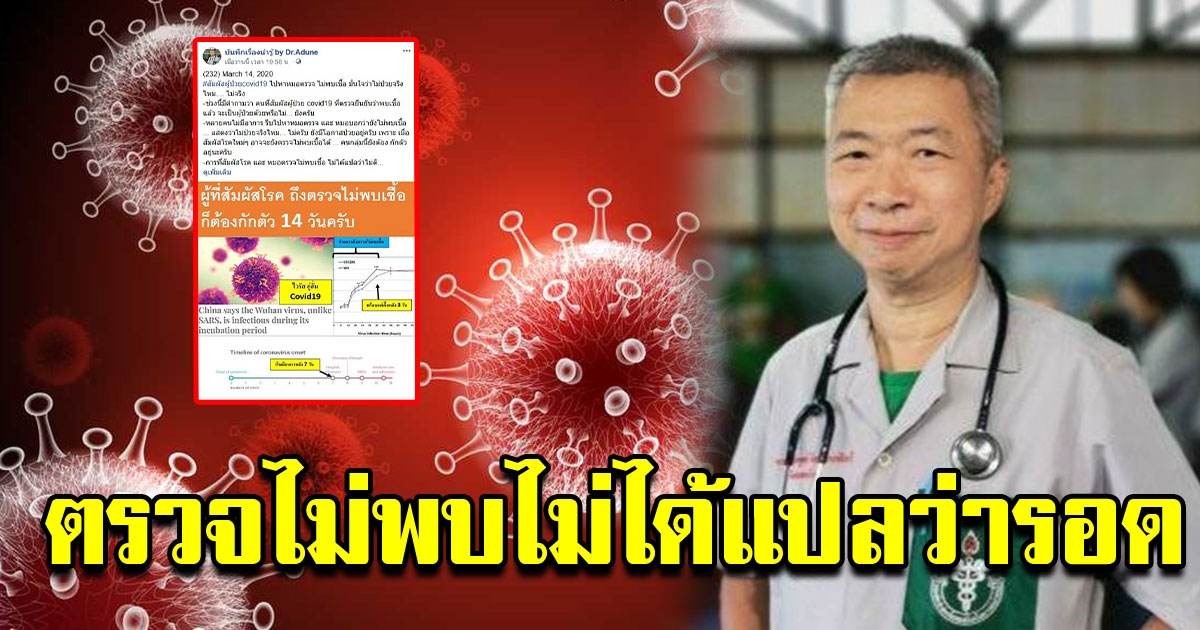 นายแพทย์ เตือนตรวจไม่พบ COVID  ไม่ได้แปลว่า รอด